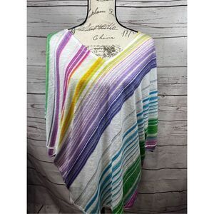American Twist Los Angeles Rainbow Stripe Asymmetrical Poncho Top Women LG